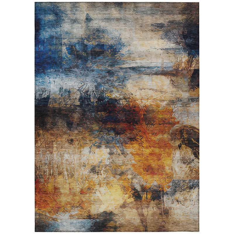 Machine Washable Indoor/Outdoor Chantille ACN2881 Abstract Rug, Blue, 8' x 10'