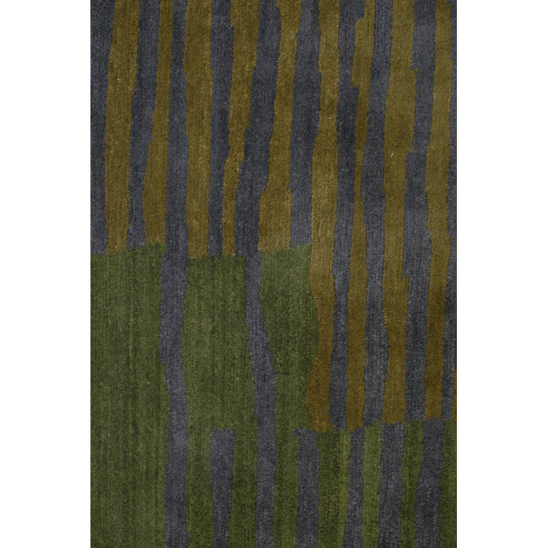 Righe Wool Abstract Area Rug in Green, Rectangle 3' x 5'