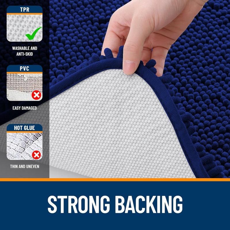 Tapis de bain doux en chenille absorbante 36 po x 24 po, Marine