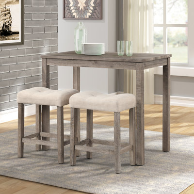 Tabouret à hauteur de comptoir à boutons Taupe, de 2, avec siège confortable et repose-pieds, tabouret avec cadre en bois massif, repose-pieds confortable,