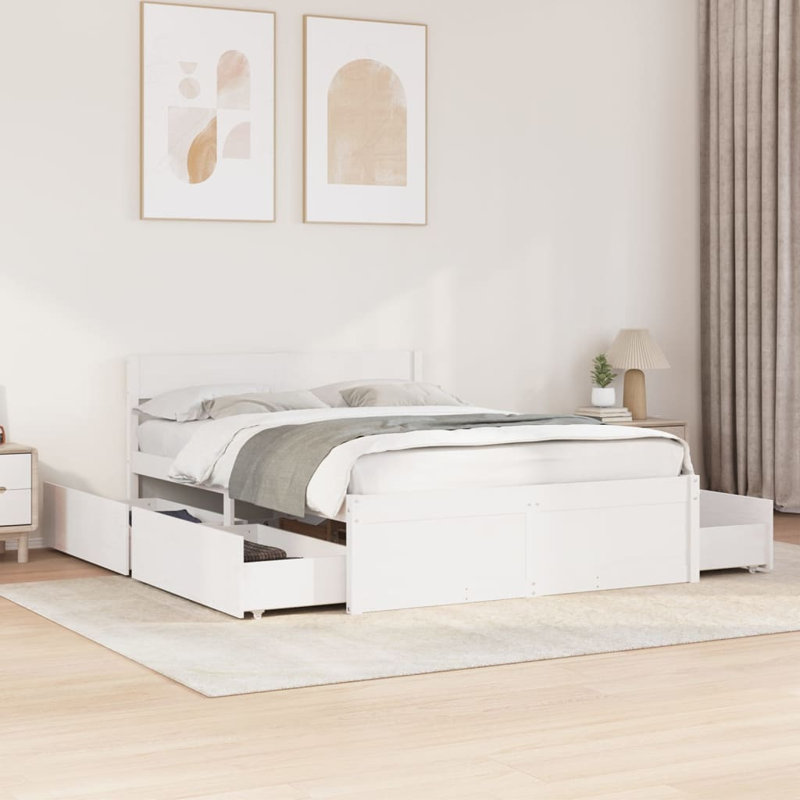 Losurdo Solid Wood Bed, White, UK Double - DE 135 x 190 cm