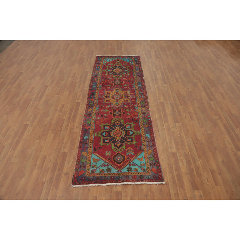 Tapis rouge à motif géométrique traditionnel 3 x 10
