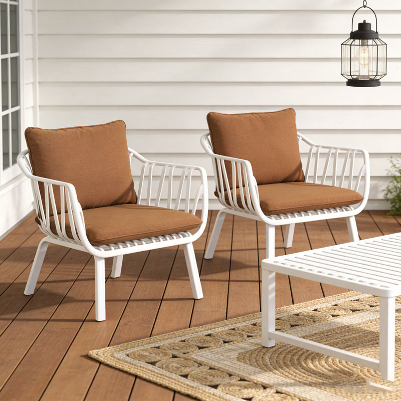 Outdoor Club Chair Set, Brown, White