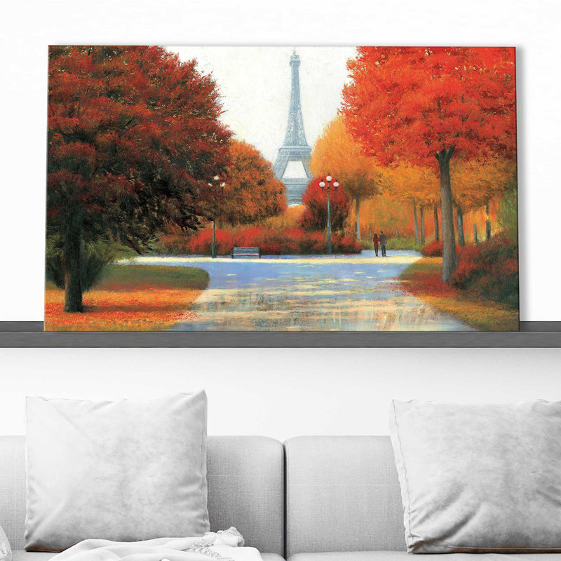 Automne à Paris en couple - Peinture, Toile tendue, H 24 po x l 40 po x P 1,5 po