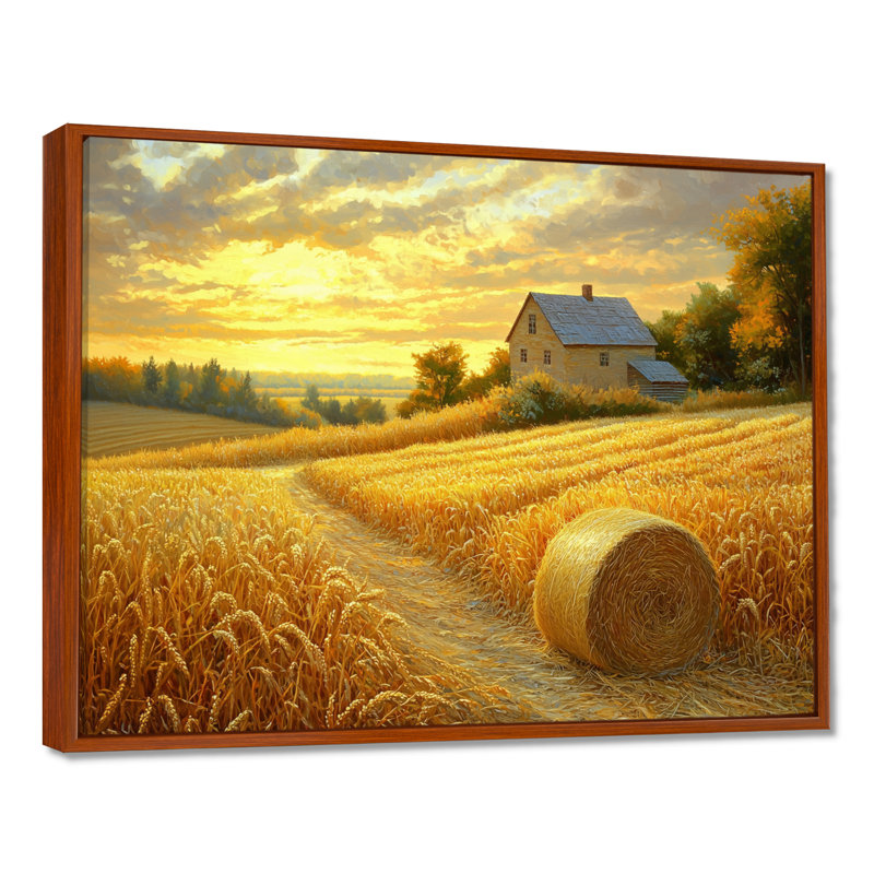 «Countryside Golden Harvest Fields II», art sur toile, H 30 po x l 40 po, Cadre flottant, Brun