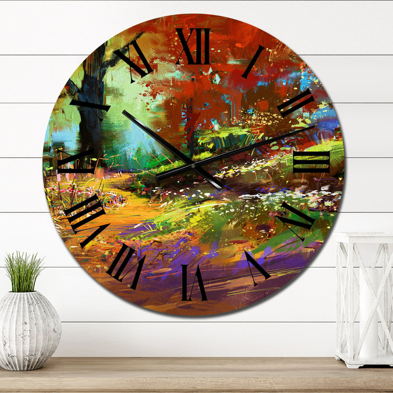 Forêt d'automne colorée en rouge, vert et orange - Horloge murale traditionnelle, Petit