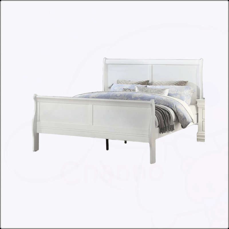 Lit-bateau classique blanc avec design Louis Philippe et pieds de support, pour les chambres élégantes, Double