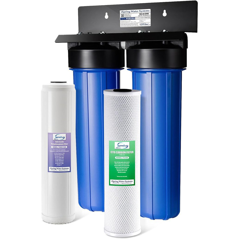 Système de filtration d'eau pour toute la maison iSpring, réduit l'échelle, la corrosion, le chlore, le goût, l'odeur, le détartrant à 2 étapes et le filtre à eau, modèle: WGB22B-DS