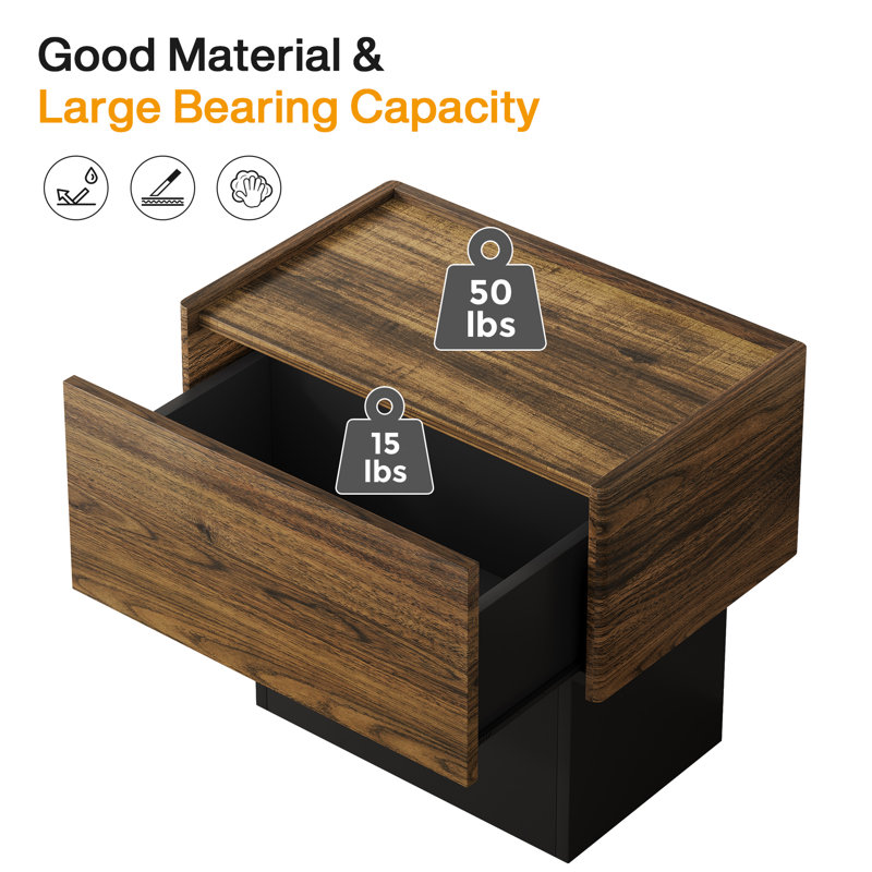 Nightstand with Drawer & LED light, End Side Table, Individual