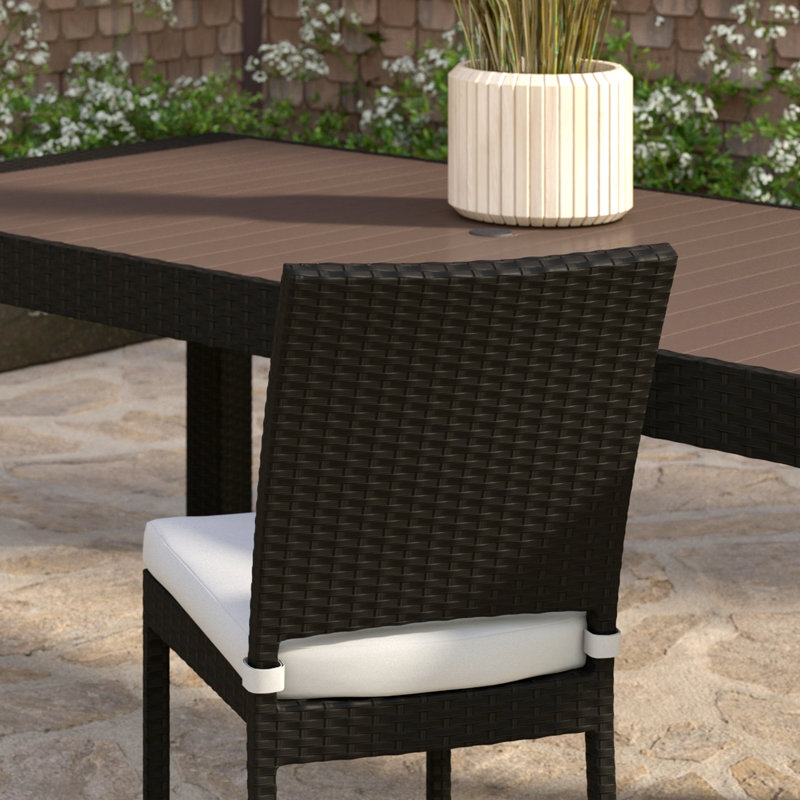 8 Piece Sunbrella Outdoor Patio Dining Chairs, Brown, White