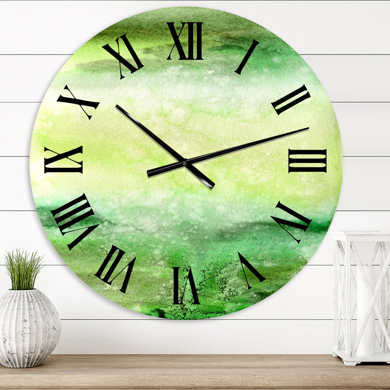 Horloge murale moderne pastel abstrait avec taches vert foncé et beige, Petit