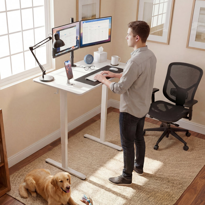 40 Inch Home Office Height Adjustable Electric Standing Desk, White, White/White, 48.1" H x 39.37" W x 23.62" D