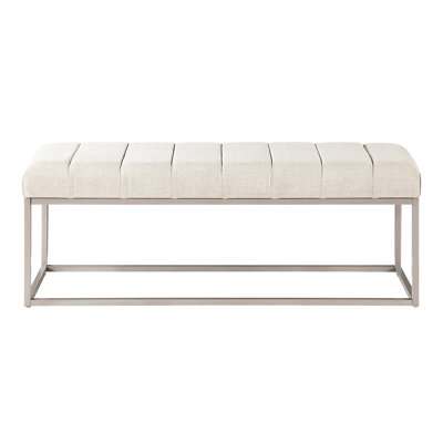 Beige Upholstered Bench, Modern Design, 1Pc, Foam Padding, Champagne Metal Legs, 48" Overall Width, Entryway Seating 1Pc Bench With Cushioned, Textured Channel Tufting, Finish Metal, 300Lbs Capacity,