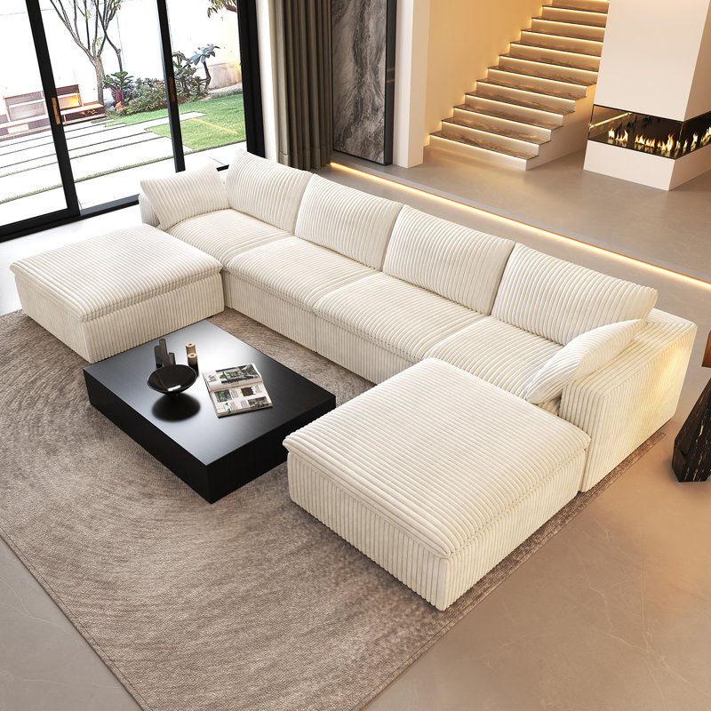Canapé modulaire en forme de U 5 pièces Boneless, Rembourrage en mousse blanche / velours côtelé