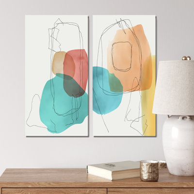«Foliage with Vibrant Organic Shapes VI», ensemble de 2 peintures