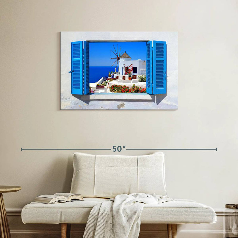 Ravi Oia Windmill Window View, 24" H x 36" W