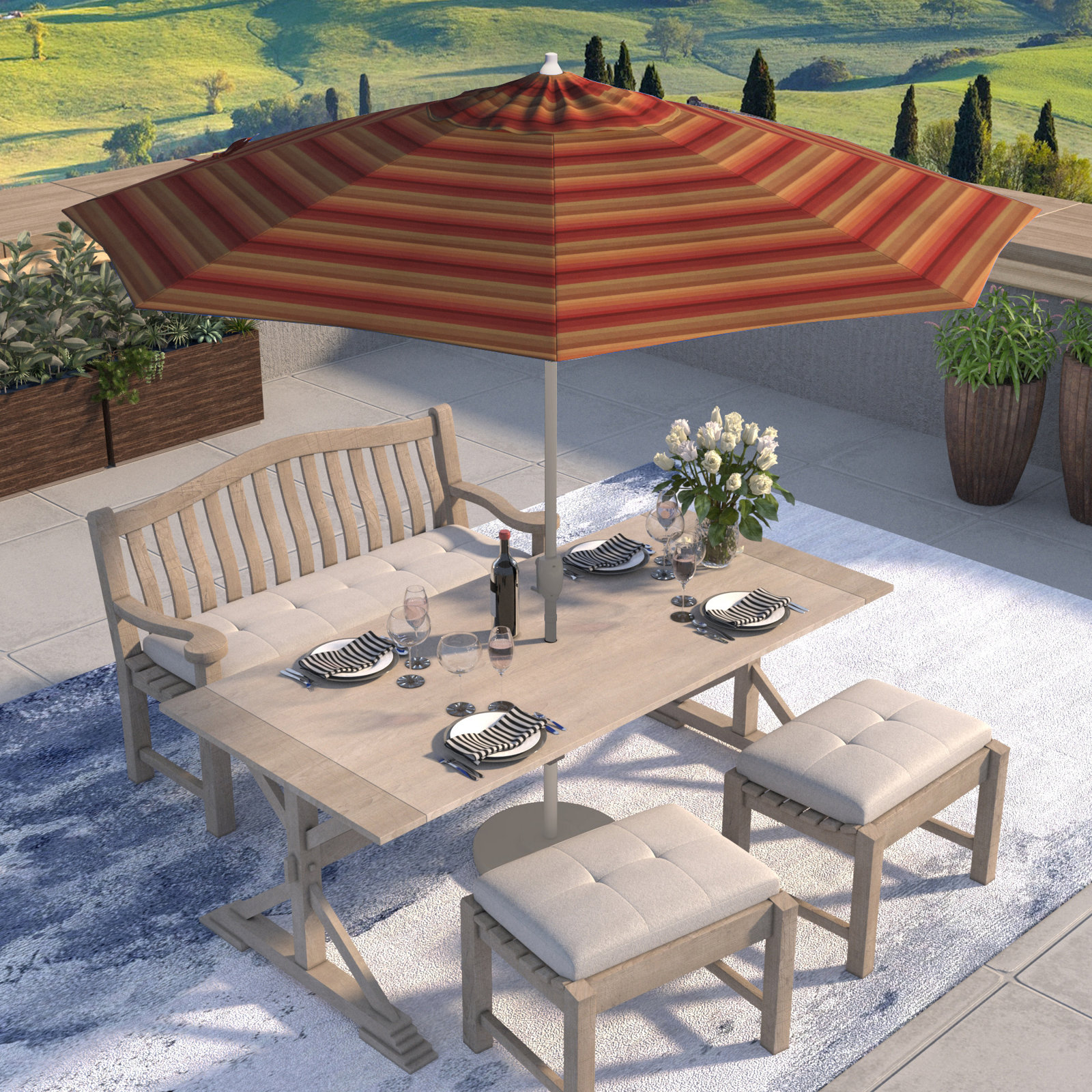 Kenne Sunbrella® Umbrella, 108" W x 108" D, Astoria Sunset Sunbrella®