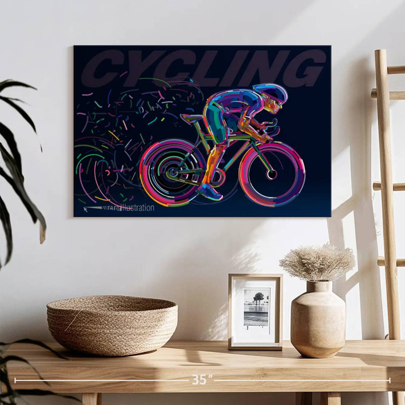 Sirci abstrait à vélo, H 16 po x l 24 po