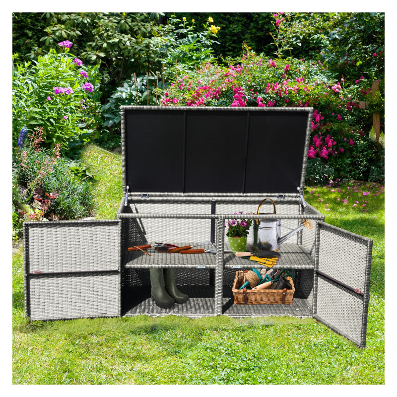 88 Gallon Garden Patio Rattan Storage Container Box, Gray
