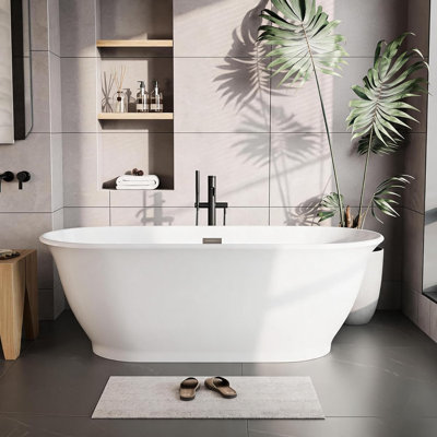 All-White Ergonomic Freestanding Acrylic Bathtub – 67 Inch Deep Soaking Tub, Double-Walled Insulation, Chrome Drain & Overflow, cUPC Certified, Easy Installation – freestanding bathtub
