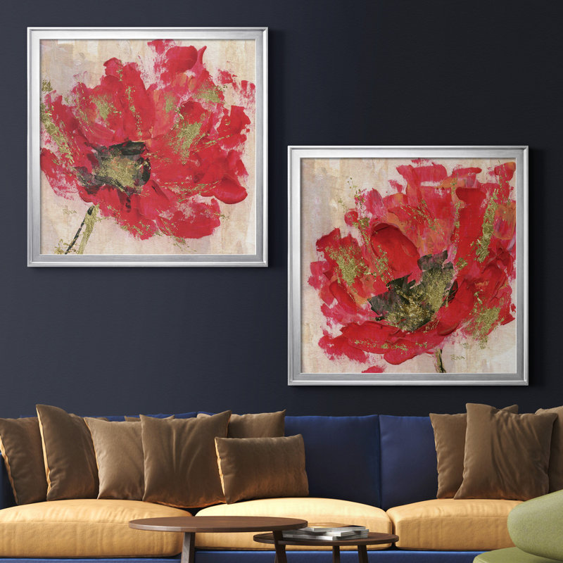 Red Infusion I - ensemble de 2 reproductions d'art encadrées, H 22,5 po x l 45 po x P 1,5 po, Toile encadrée argentée