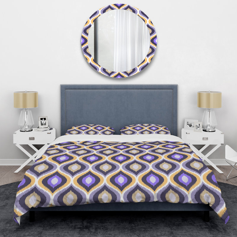 Ensemble de housse de couette à motif damassé mauve, Housse de couette pour grand lit et 2 taies décor