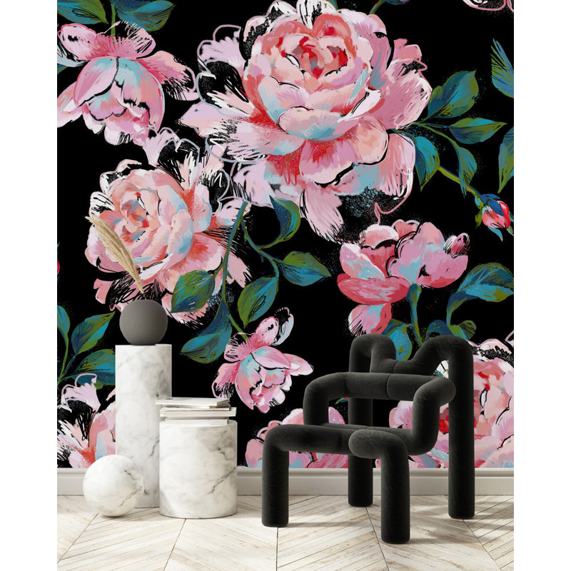 Dark Wallpaper With Pink Flowers