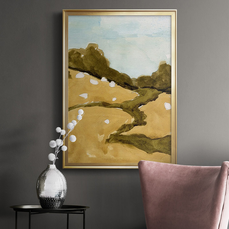 Reproduction encadrée de qualité supérieure Scattered Sheep II - prêt à être suspendu, H 24,5 po x l 18,5 po x P 1,25 po, Or