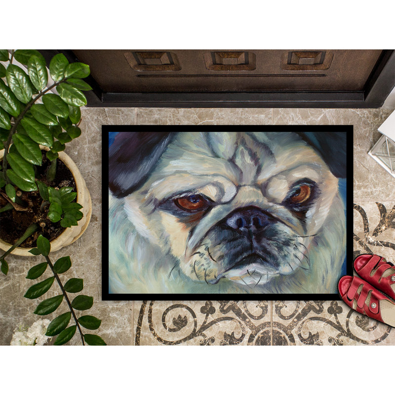 Tapis d'extérieur antidérapant Pug in Thought, Rectangle 2 pi x 3 pi