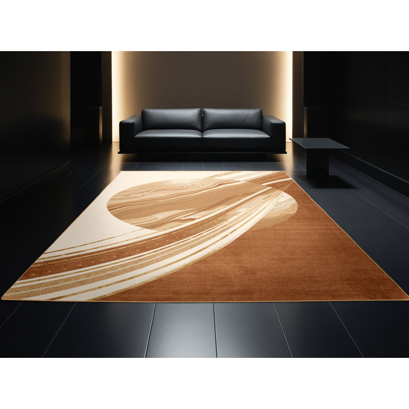 Machine Washable Palvinder Posh & Luxe Arc Rug in Brown – LightBrown Binding, 7 x 10