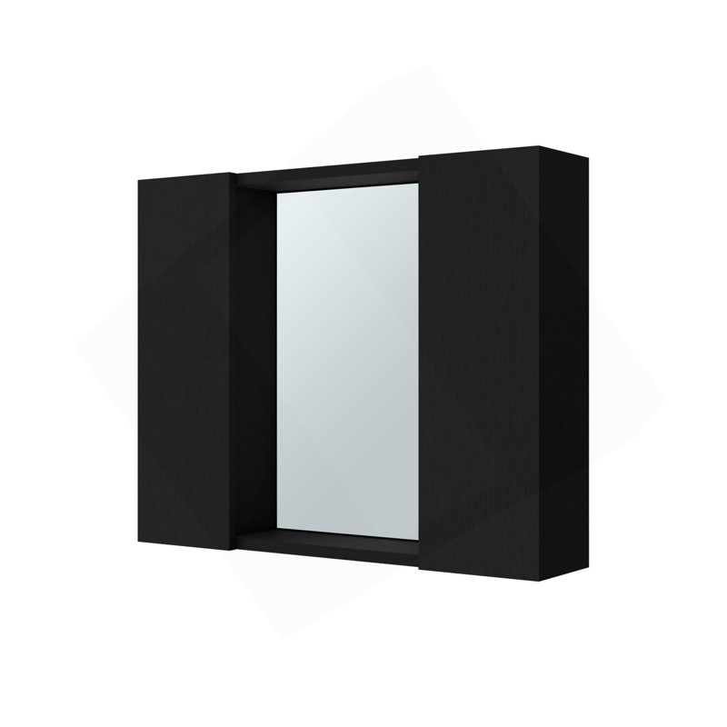 Draco Medicine Cabinet, Mirror, Double Door, One External Shelf, Black
