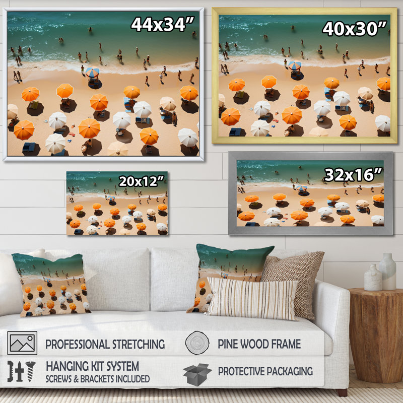 Reproduction sur toile encadrée sur un parasol de plage III, H 12 po x l 20 po x P 1 po, Brun
