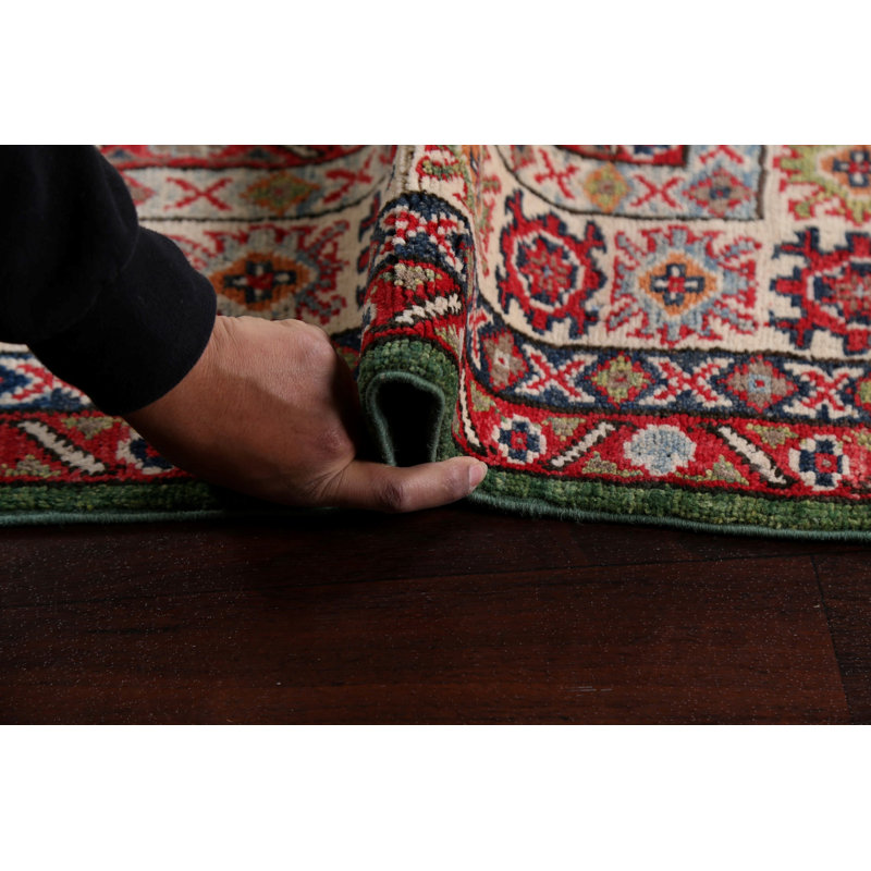 Tapis vert rectangulaire en laine noué à la main 4 pi x 6 pi 7 po