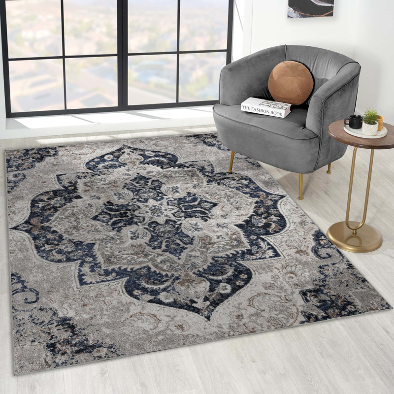 Tapis floral gris Taba, Rectangle de 8 pi x 10 pi