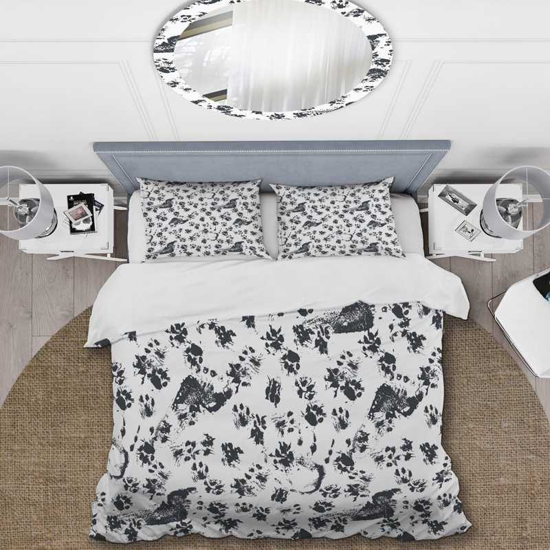 Encre noire avec pattes de chat - ensemble de housse de couette animaux - microfibre de polyester