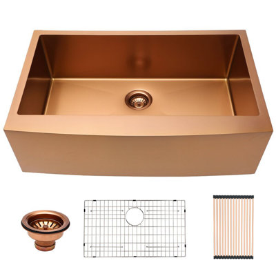 30'' L x 21'' W Farmhouse Stainless Steel Single Bowl Kitchen Sink with Sink Grid, Strainer and Roll-up Rack