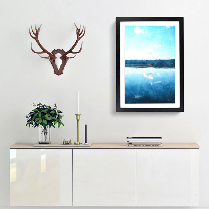 Red Kayak On A Lake In Sweden - Single Picture Frame Print on MDF, 87cm H x 62cm W x 2cm D, Black Framed