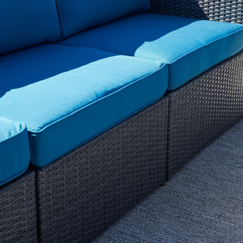 Baecher 11 Piece Wicker Sectional Seating Group with Cushions (Fully Assembled), Dark Gray/Peacock