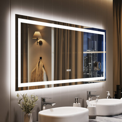 24" x 32" LED Bathroom Mirror with Frontlit & Backlit, Metal Frame Vanity Mirror, Anti-Fog, Stepless Dimmable 3 Colors (White/Warm/Natural), Wall-Mounted