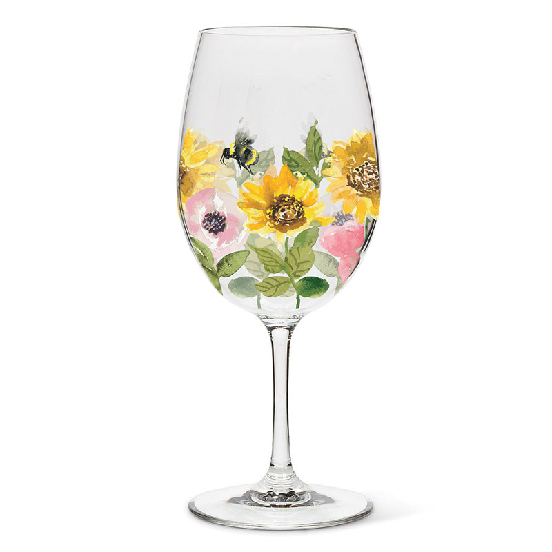 Verre à vin tournesols et abeilles