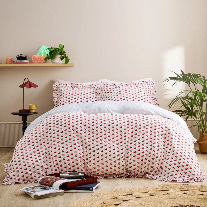 White Cherry Duvet Cover Set Reversible Bedding with Pillowcases, King Duvet Cover + 2 Standard Pillowcases