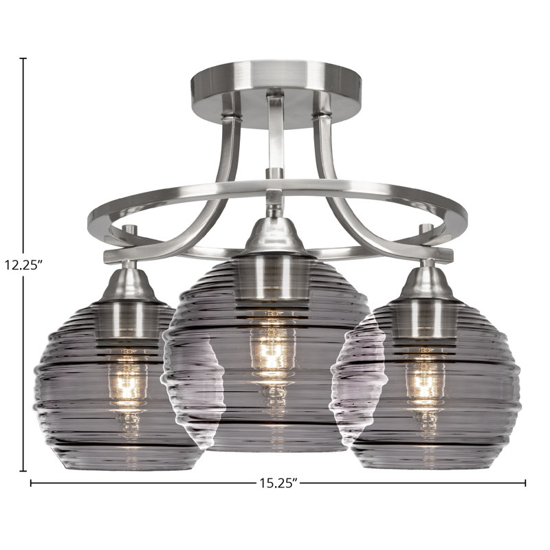 Plafonnier semi-encastré 3 lumières Geordi Paramount au fini nickel brossé avec verre fumé de 6 po
