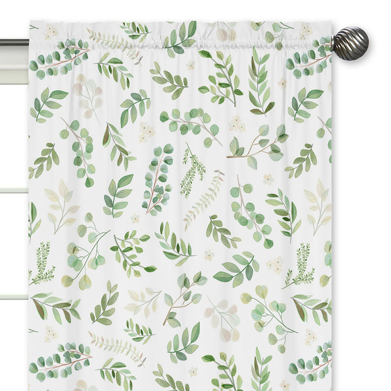 Floral Semi-Sheer Rod Pocket Curtain Panels, Green/White