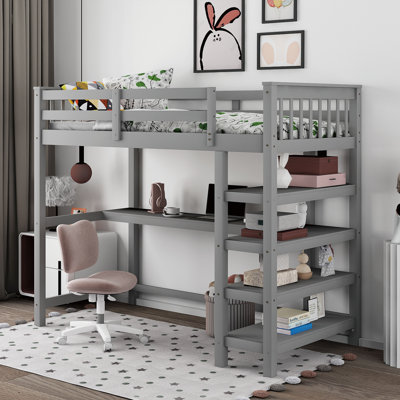 Gerlean Solid Wood Loft Bed with Shelves by Harriet Bee
