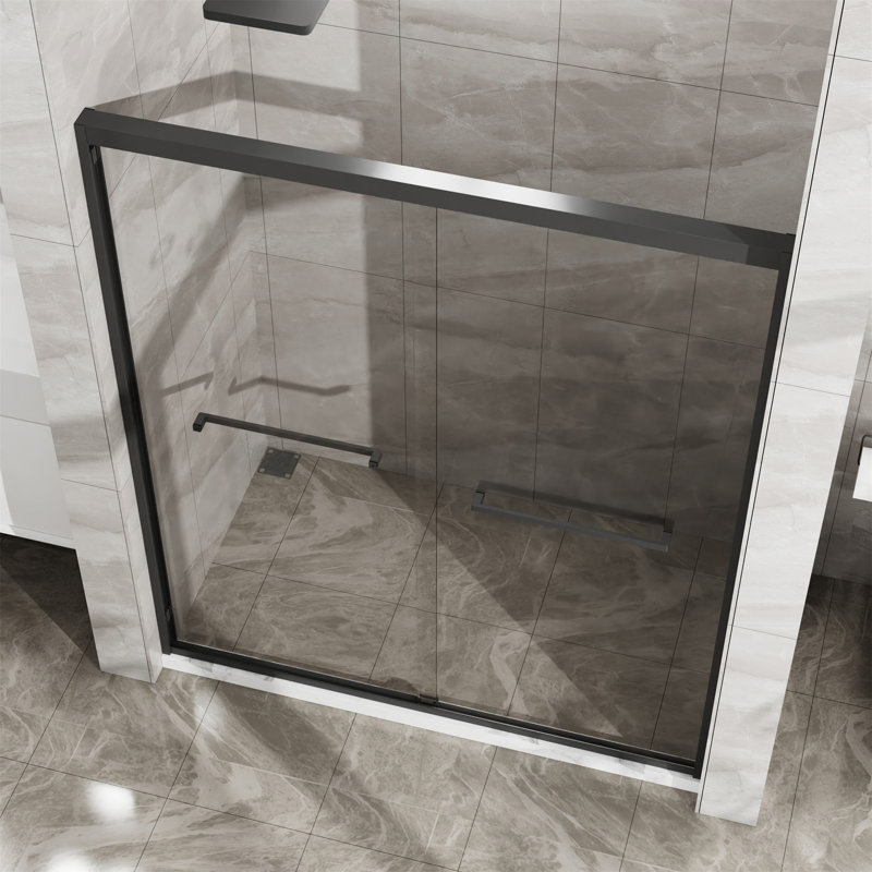 Double Sliding Glass Shower Door  60 In. W X 72 In. H Aluminum Framed Shower Enclosure With SGCC Clear Tempered Glass, Stainless Steel Hardware