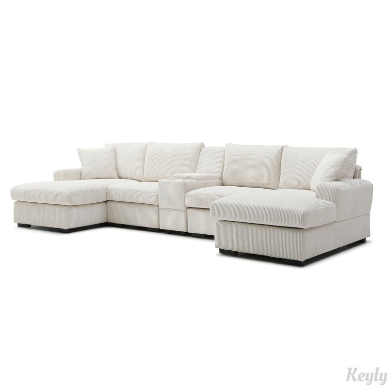 Canapé modulaire surdimensionné en U de 126 po avec console et porte-gobelet, Beige