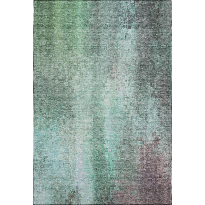 Premium Machine Washable Mayfield AMF2241 Abstract Rug, Aqua, 3' x 5'
