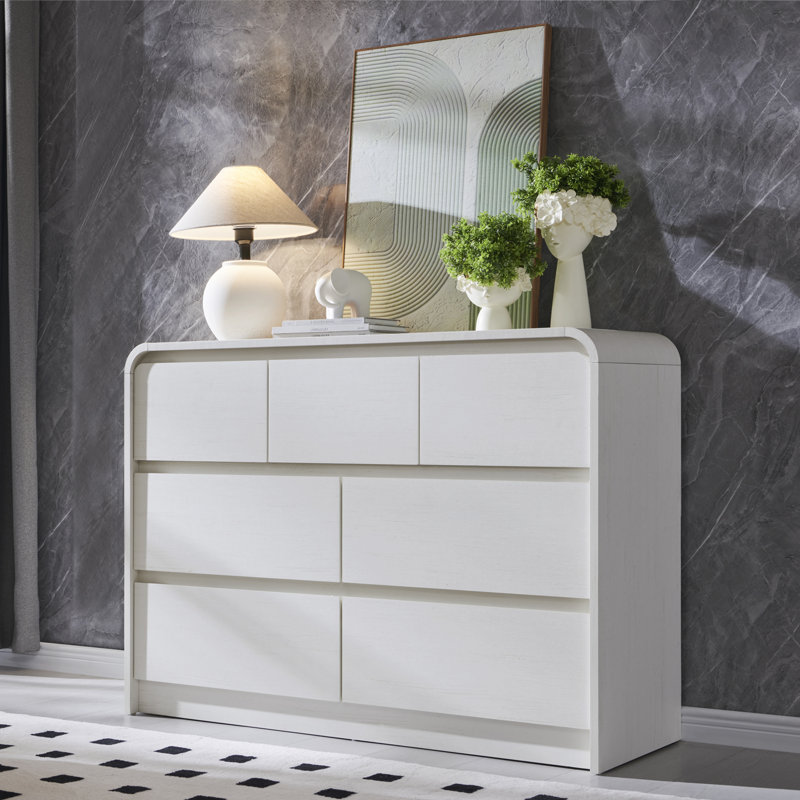 Maud Modern 7 Drawers Dresser for Bedroom, 47" Wide Wood Dressers & Chests of Drawers w/Curved Profile Design, White