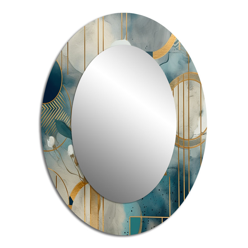 Miroir mural doré bleu à motif floral III - bleu sarcelle, 40 po x 30 po