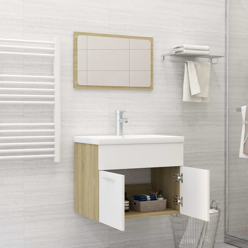 Meuble-lavabo mural simple l 24 po x P 15 po x H 18 po Toru, Blanc / chêne de Sonoma
